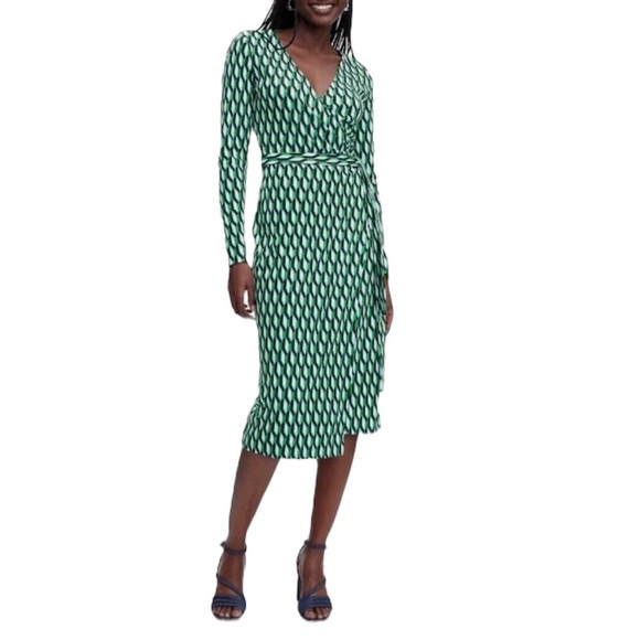 DVF x Target Collab Long Sleeve Midi Arrow Geo Green Wrap Dress - Size Large - Picture 1 of 6